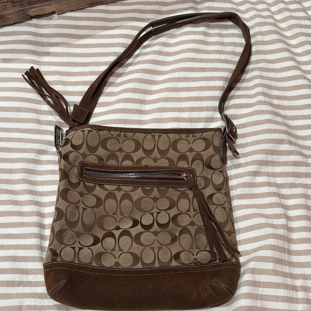 Coach Brown Crossbody Bag with Signature Pattern